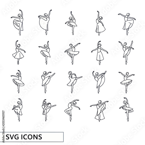 Quadro su tela Ballet Dancer Poses Vector Icons Set - Elegant Female Figures in Motion