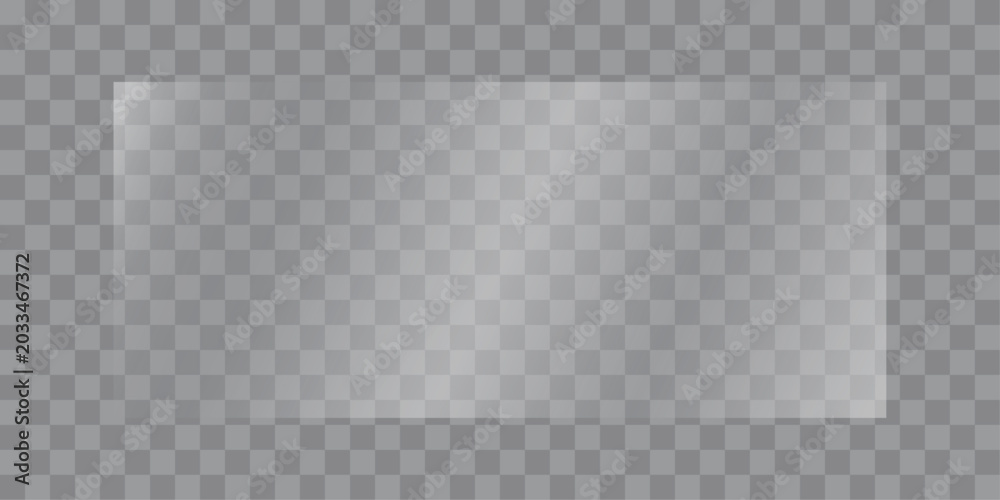 Fototapeta premium Glass effect transparent background with grey checkerboard pattern.