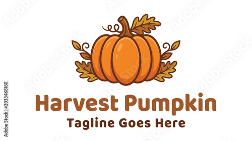 Konstfotografi Autumn harvest pumpkin logo with decorative leaves.