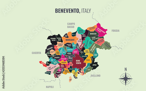 Fotografie A map showing Benevento Italy Provincia into Comune in a minimalist colorful sty