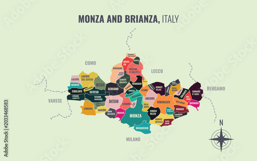Tableau sur toile A map showing Monza and Brianza Italy Provincia into Comune in a minimalist colo