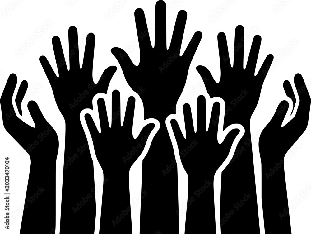 Fototapeta premium Black Raised Hands Silhouette Vector Illustration Representing Unity Support Voting and Community Participation