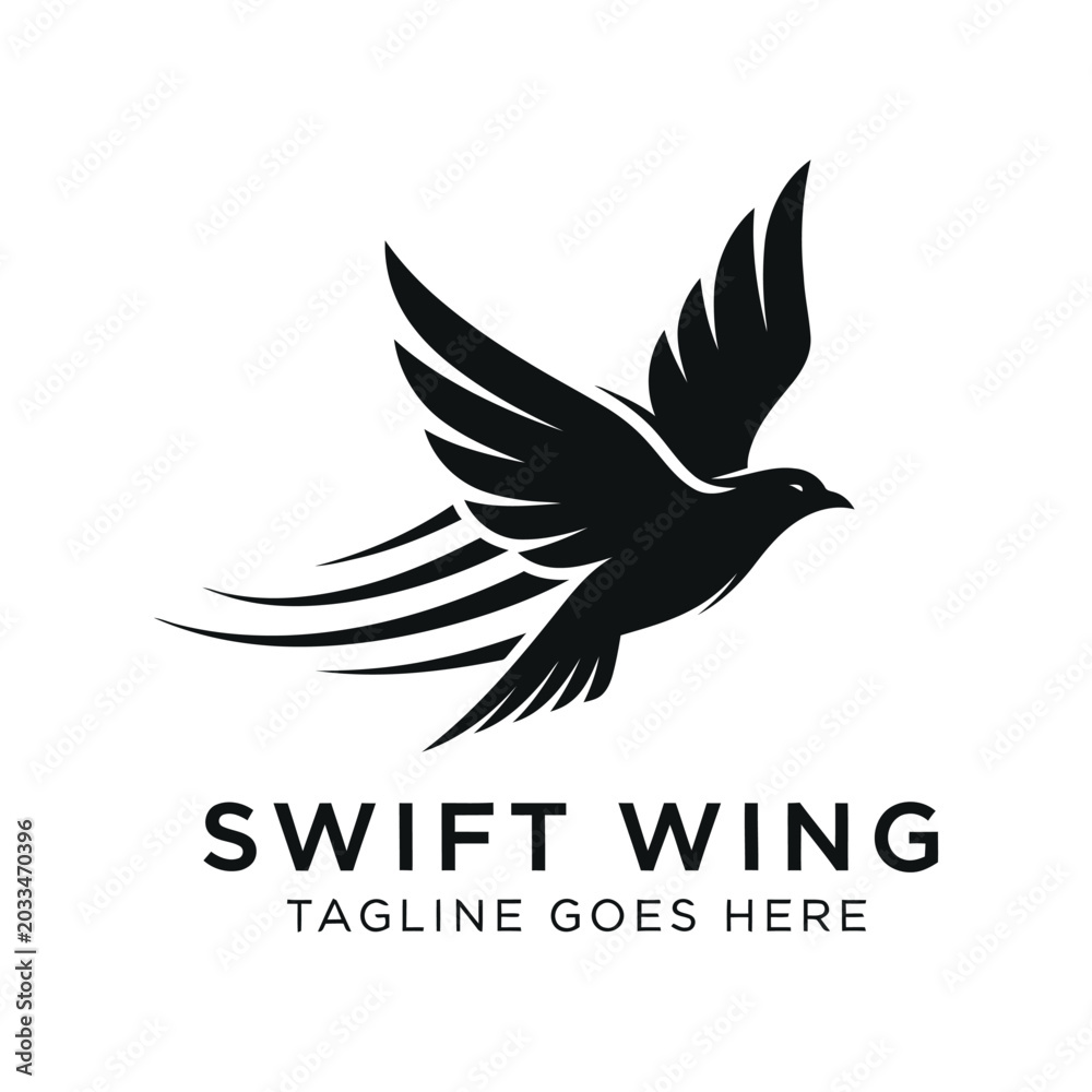 Fototapeta premium Minimalist bird in flight logo with motion trail effect.