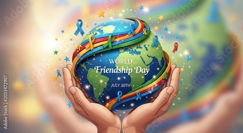 Hands holding earth globe for world friendship day celebration