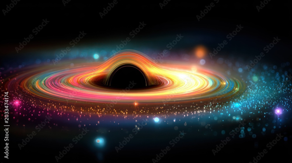 Obraz premium Brilliant accretion disk encircles a massive gravitational singularity against a dark expanse