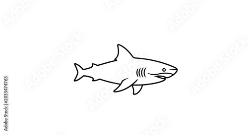 Foto Minimalist outline illustration of a shark swimming on a white background