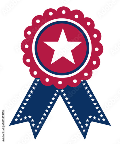 American star badge rosette with white dots decoration and starry blue ribbon for commercial use