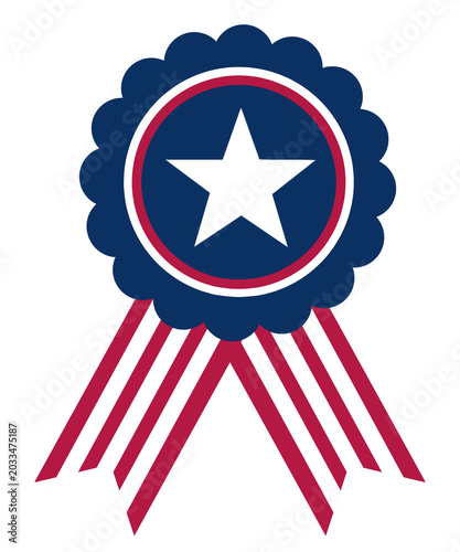 Patriotic USA ribbon badge icon with white star and red stripes isolated on transparent background