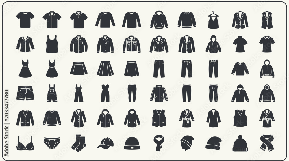 Obraz premium Set of various clothing and fashion accessory icons.