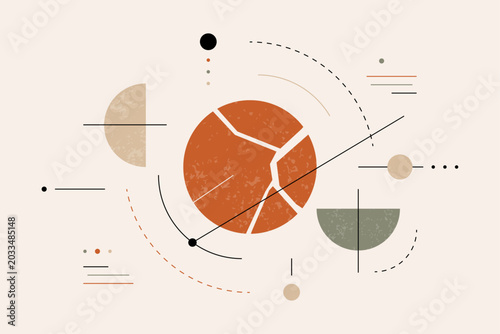 Minimal abstract geometric background inspired by Bauhaus and mid-century design with circles, arcs and decorative elements