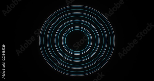 Abstract Glowing Blue Neon Circles Pulsing in Dark Motion Loop Background