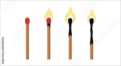 Photos Burning Matches Progression Flat Vector Illustration On White Background burn