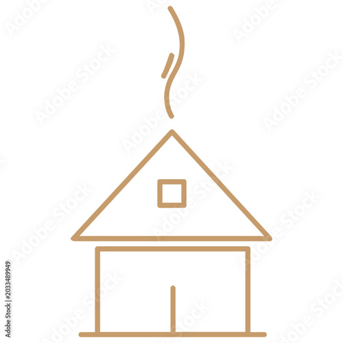 Cozy Home Icon with Smoke Emanating from Chimney Representing Warmth and Comfort