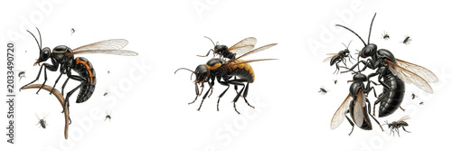 Fotografie Swarm of insects high detail macro, Musca domestica, housefly compound eye hexag