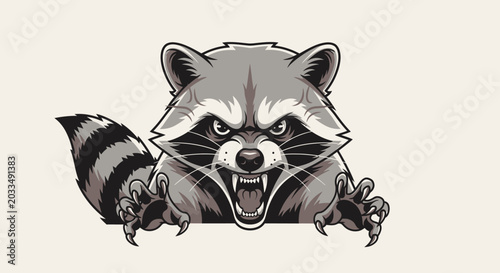 Tableau sur toile Fierce Raccoon Illustration - Aggressive Animal Mascot
