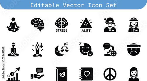 Фотография Collection of icons representing stress alertness mental states with mental heal