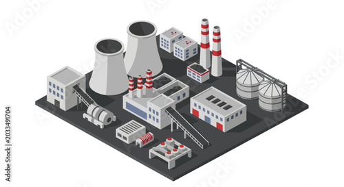 Cuadro en lienzo Isometric Industrial Complex with Nuclear Power Plant and Factories