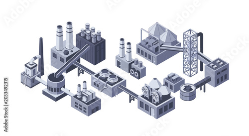 Schilderij op canvas Isometric industrial factory complex with various production facilities