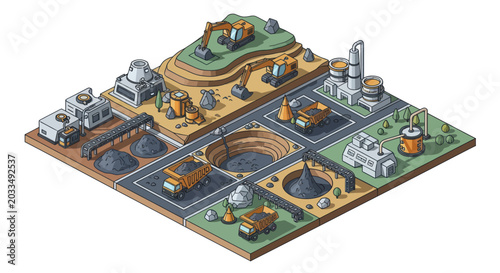 Fotografía Isometric Industrial Mining Complex with Extraction and Processing Facilities