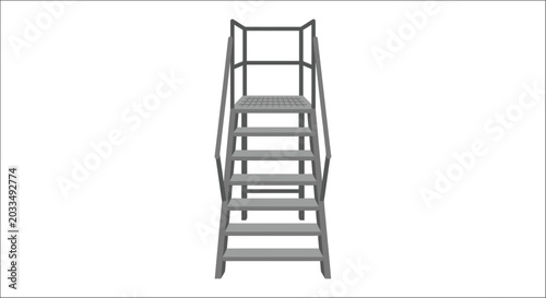 Metal Staircase With Handrails Flat Vector Illustration On White Background