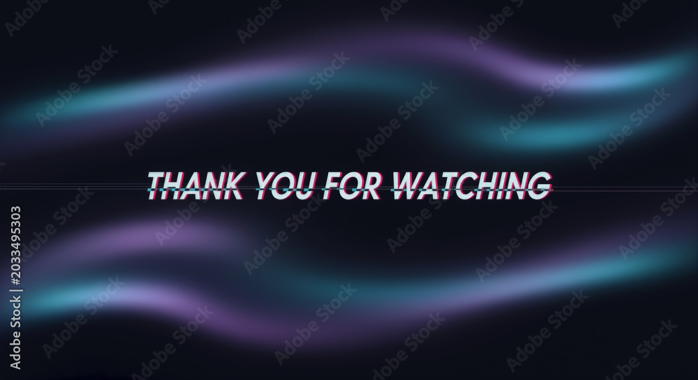© dony - Thank you for watching message on a colorful wave design screen with purple and blue hues on black