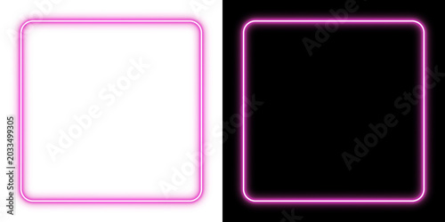 Canvastavla Pink glowing neon square frame with rounded corners on transparent and black bac