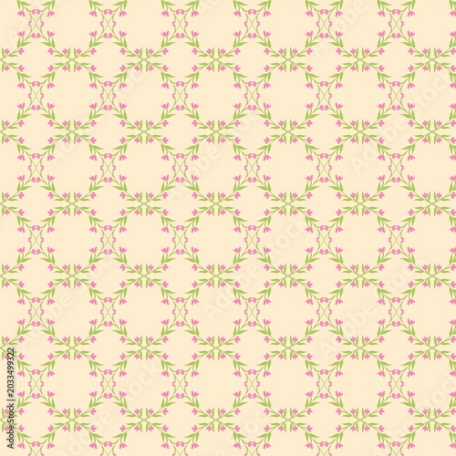 Принти на полотні Dainty floral seamless pattern with small pink flowers and green vines