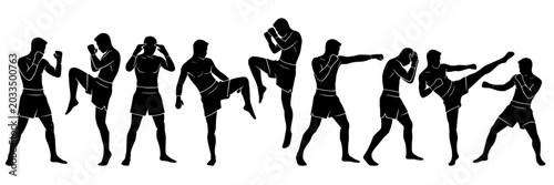 Canvastavla Silhouette sequence of martial artist performing stances, punches, kicks, and strikes, symbolizing combat training, discipline, and dynamic motion