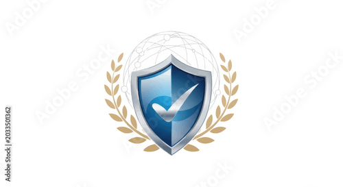 Secure Global Protection Shield with Laurel Wreath and Globe