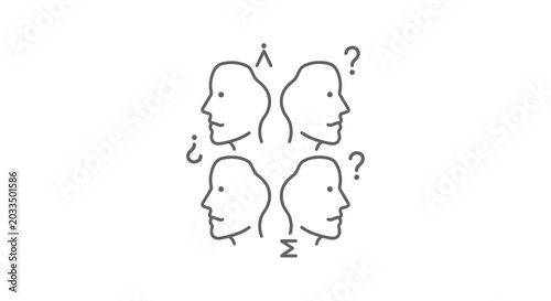 Quadro su tela Cognitive psychology icon with profiles and question marks.