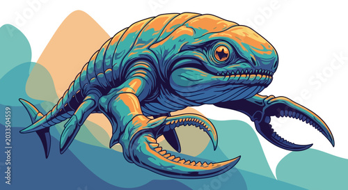 Mythical Sea Creature Illustration, Ancient Aquatic Monster, Clawed Beast