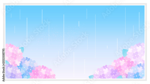 Cuadro en lienzo 梅雨 紫陽花 あじさい 雨 景色 配信 サムネイル バナー デザイン 背景 イラスト