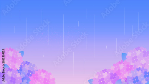 Obraz na płótnie 梅雨 紫陽花 あじさい 雨 景色 配信 サムネイル バナー デザイン 背景 イラスト