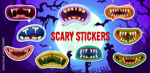 Tableau sur toile Halloween scary monster grin jaws stickers
