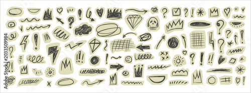 Obraz na płótnie Scribble doodle stickers set on notebook grid background