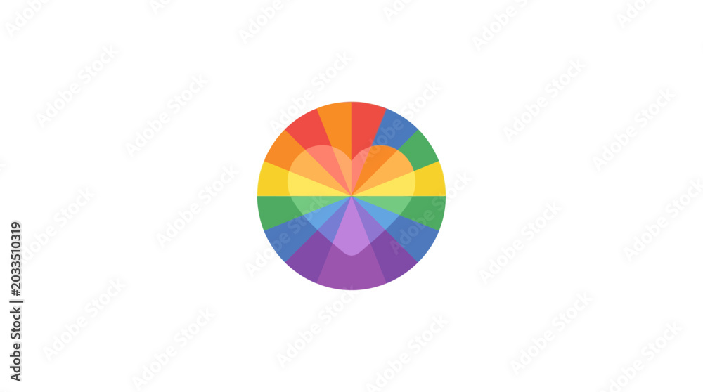 Fototapeta premium Abstract circular rainbow color spectrum heart shape icon.