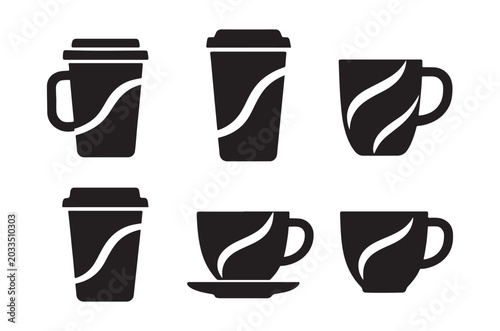 Coffee cup silhouettes set of black vector icons on white background