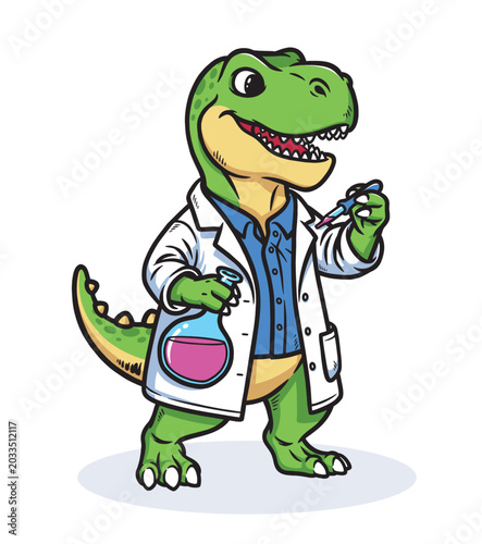  Dino a scientist holding a laboratory glassware