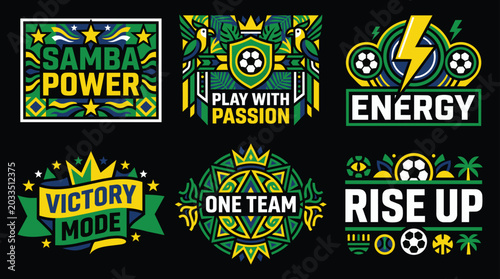 Soccer Team Emblems with Motivational Phrases for Sports Branding and Victory Concepts