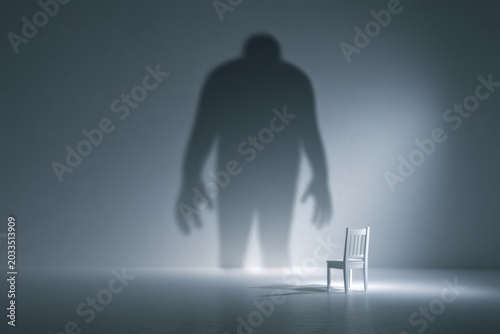 Small chair facing towering shadow as fear concept