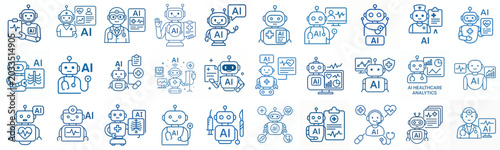 line art vector icon AI Robot medical assistant blue color
