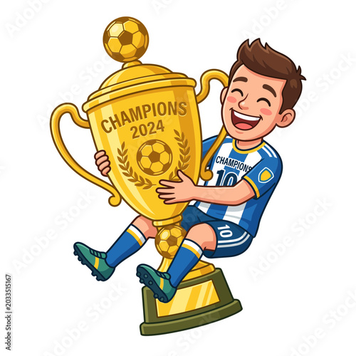 Obraz na płótnie Soccer Player Holding Champions Trophy Cup.