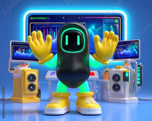 Futuristic Robot Character Standing in High Tech Laboratory