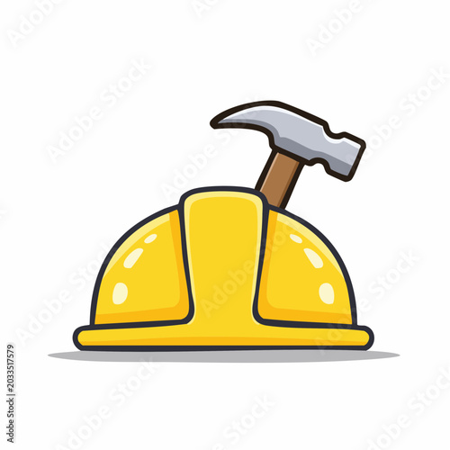 Yellow hard hat and hammer icon