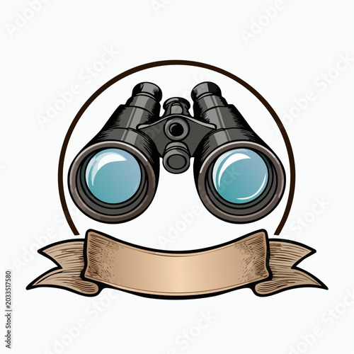 Binoculars with Ribbon Banner Emblem