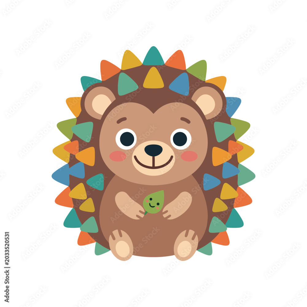 Fototapeta premium A cute cartoon hedgehog with colorful spikes.