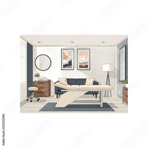 Woman sitting on white sofa chair.