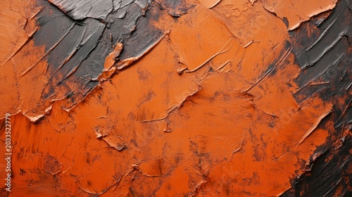 Creative canvas texture with thick palette knife strokes in terracotta and charcoal. generative ai