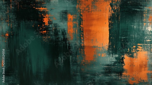 Creative paint stroke texture with dark green and terracotta layers. generative ai