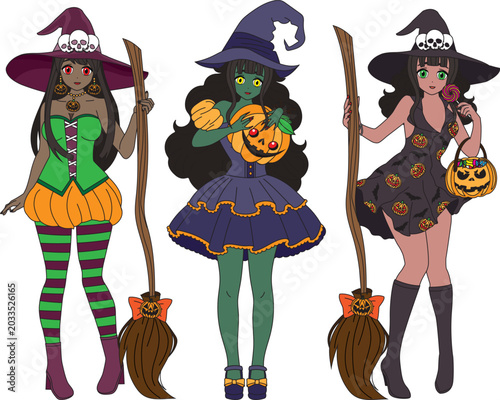 Bild auf Leinwand Halloween evil witch vector set design